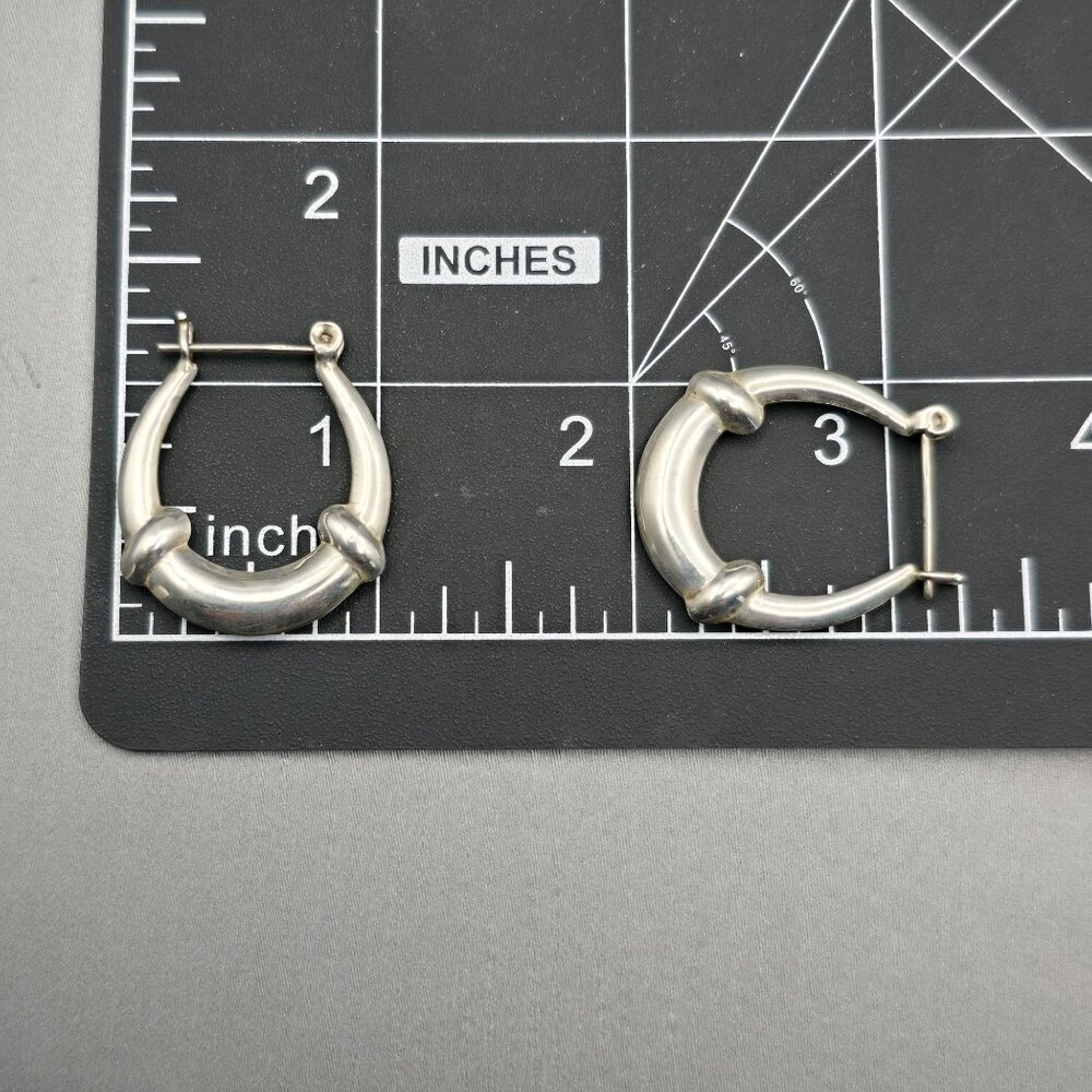 VTG Sterling Silver 925 Puffy Hoop Earrings 1.25" Knot Detail Hinged Closure - Picture 8 of 9